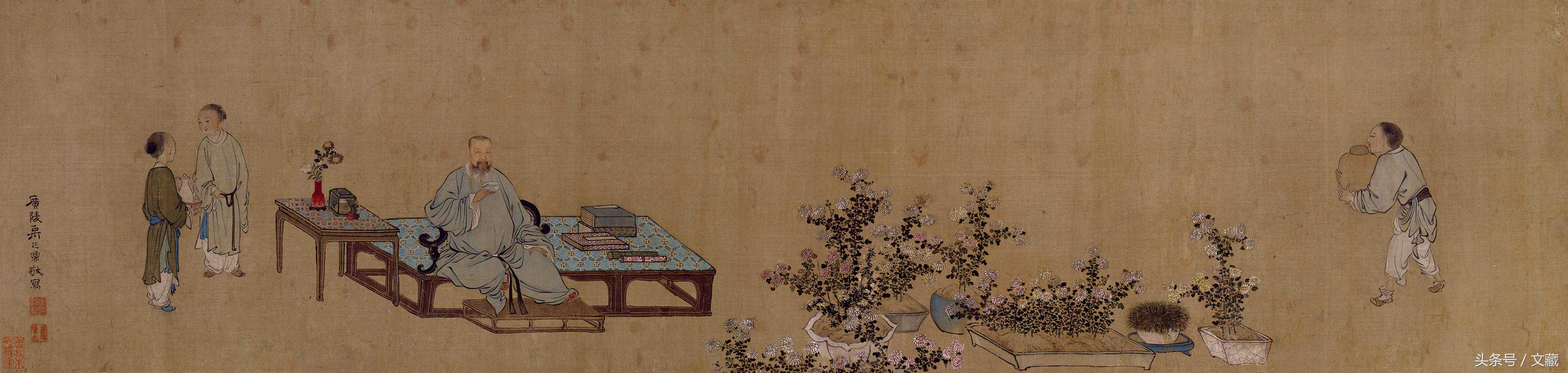 禹之鼎晚年佳作之《王原祁艺菊图》