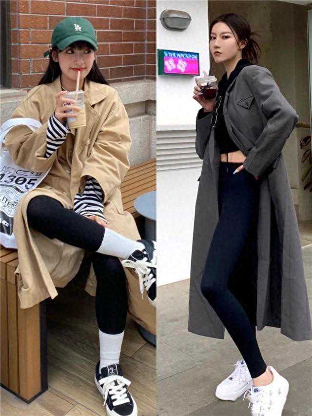 最近火了一种穿法叫“风衣+鲨鱼裤”，洋气又显腿细，谁穿谁好看